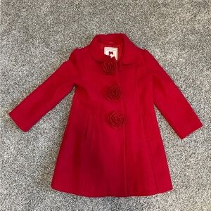 Janie and Jack Girls' Bonjour Red Rosette Wool Coat